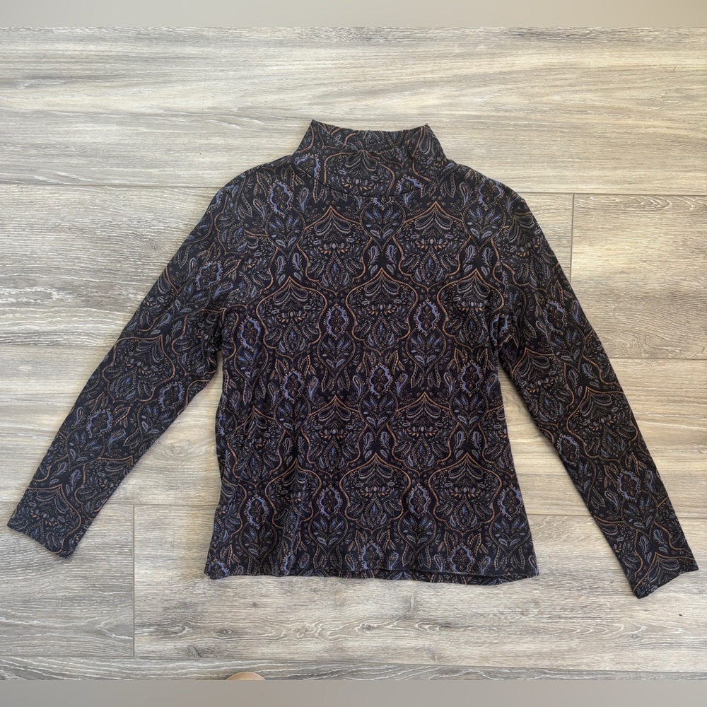 Croft & Barrow Black Blue Brown Paisley Turtleneck Mockneck 100% Cotton Medium
